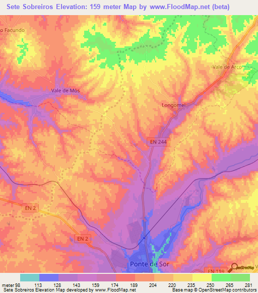 Sete Sobreiros,Portugal Elevation Map