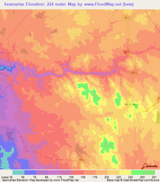 Sesmarias,Portugal Elevation Map