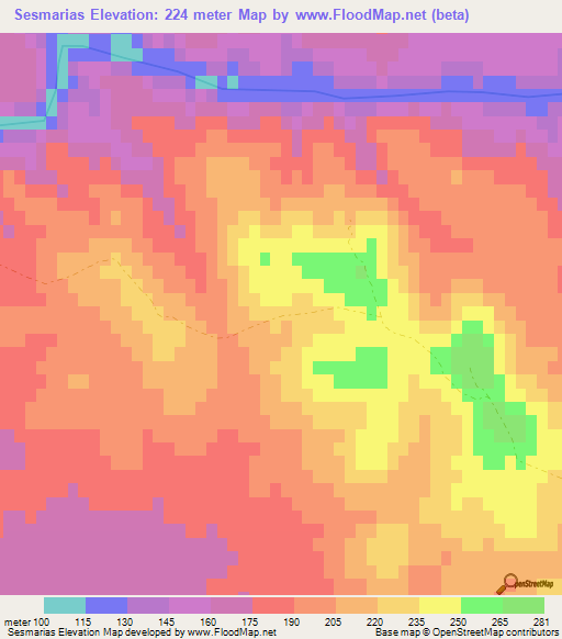 Sesmarias,Portugal Elevation Map