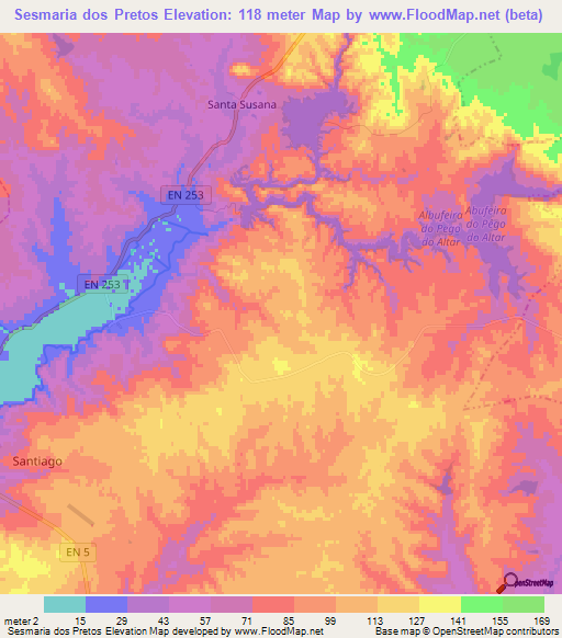 Sesmaria dos Pretos,Portugal Elevation Map