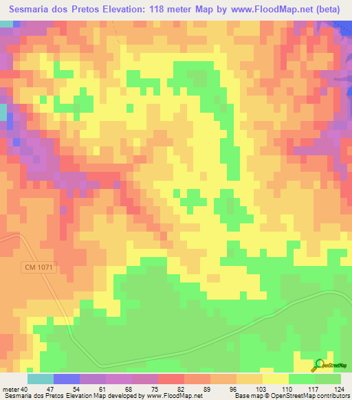 Sesmaria dos Pretos,Portugal Elevation Map