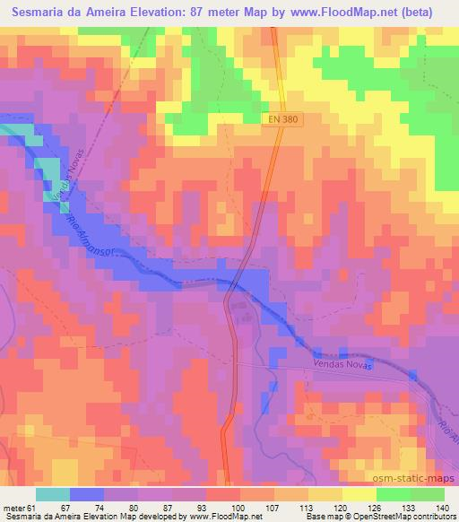 Sesmaria da Ameira,Portugal Elevation Map