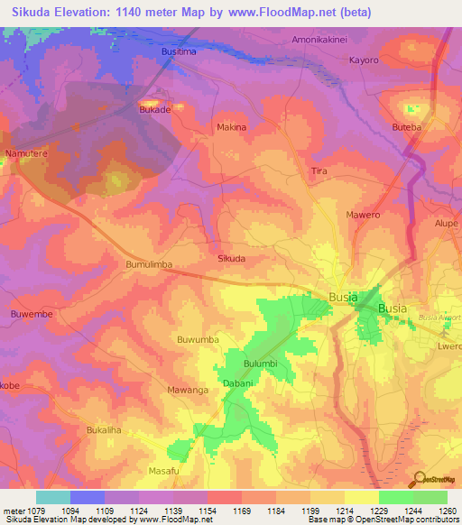 Sikuda,Uganda Elevation Map