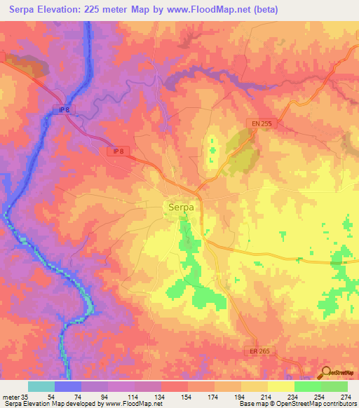 Serpa,Portugal Elevation Map
