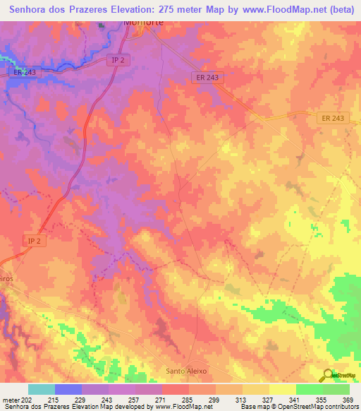 Senhora dos Prazeres,Portugal Elevation Map