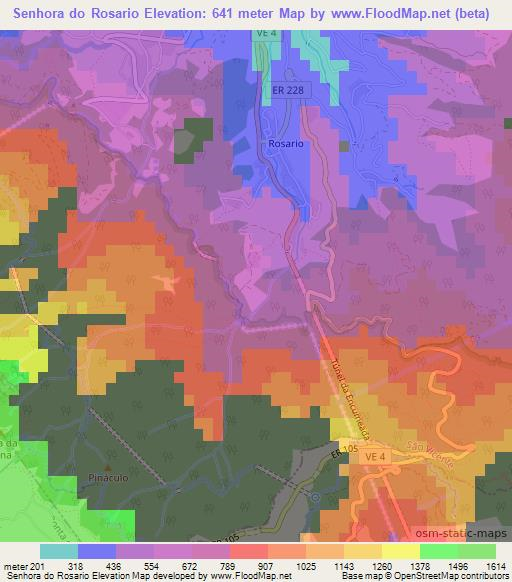 Senhora do Rosario,Portugal Elevation Map