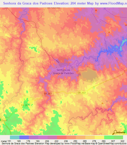 Senhora da Graca dos Padroes,Portugal Elevation Map