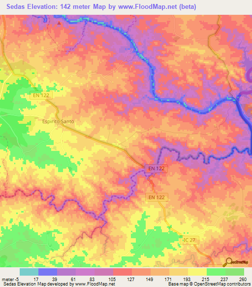 Sedas,Portugal Elevation Map