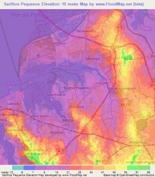 Sarilhos Pequenos,Portugal Elevation Map