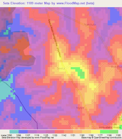 Seta,Uganda Elevation Map