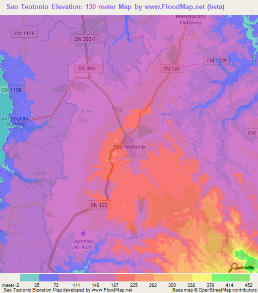 Sao Teotonio,Portugal Elevation Map
