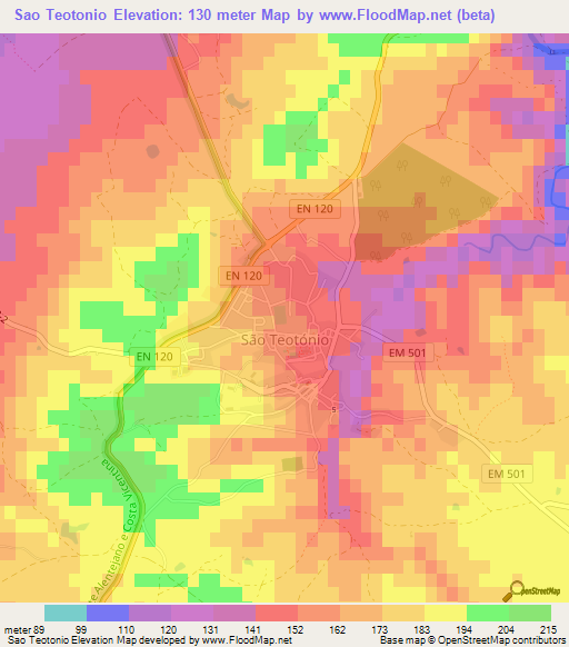 Sao Teotonio,Portugal Elevation Map