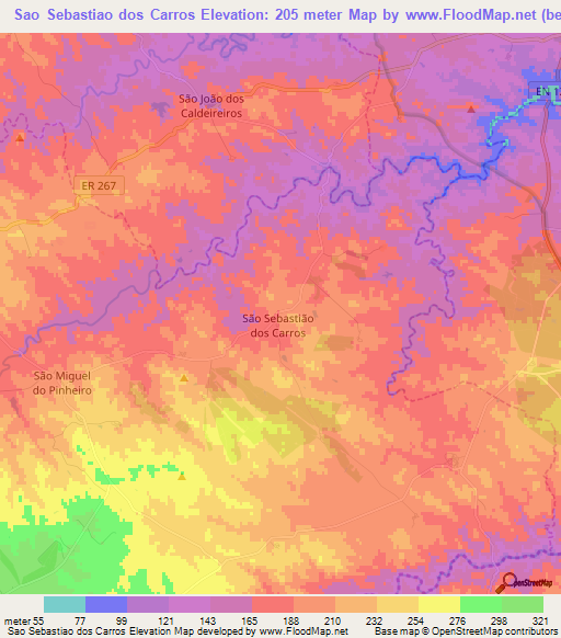Sao Sebastiao dos Carros,Portugal Elevation Map