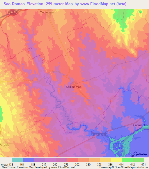 Sao Romao,Portugal Elevation Map