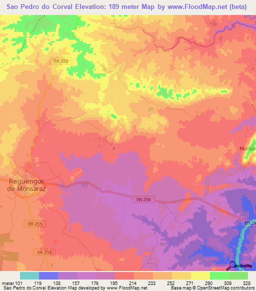 Sao Pedro do Corval,Portugal Elevation Map