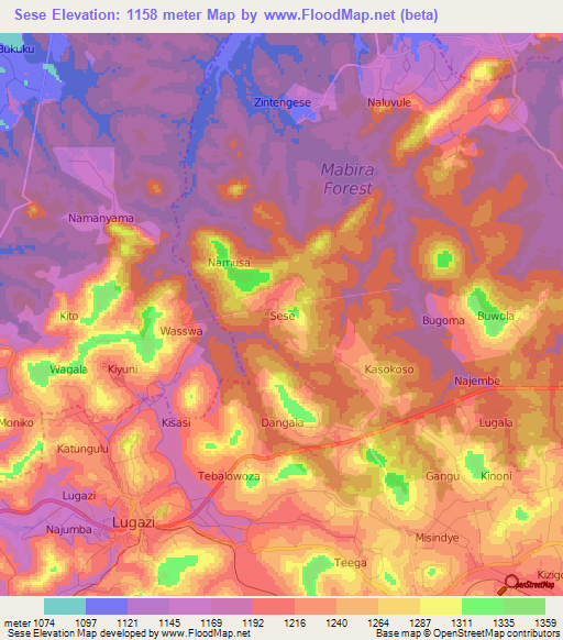 Sese,Uganda Elevation Map