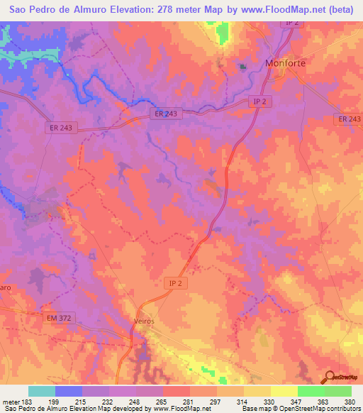 Sao Pedro de Almuro,Portugal Elevation Map
