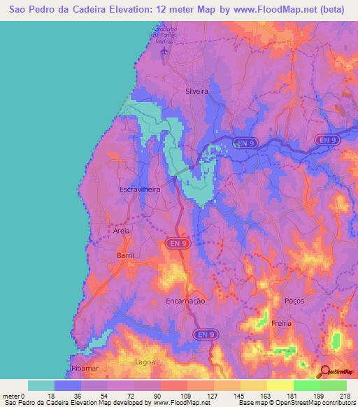 Sao Pedro da Cadeira,Portugal Elevation Map