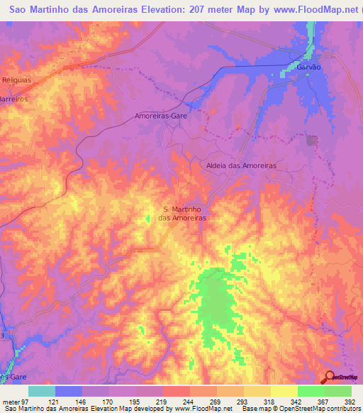Sao Martinho das Amoreiras,Portugal Elevation Map