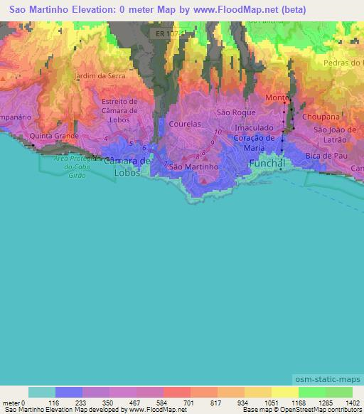 Sao Martinho,Portugal Elevation Map