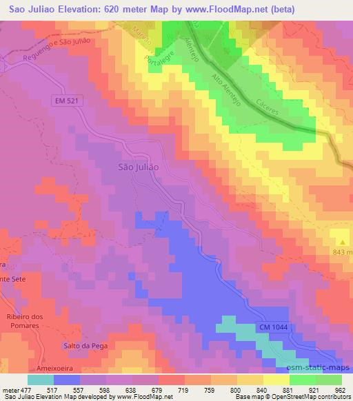 Sao Juliao,Portugal Elevation Map