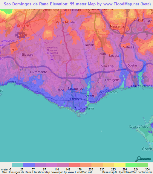 Sao Domingos de Rana,Portugal Elevation Map