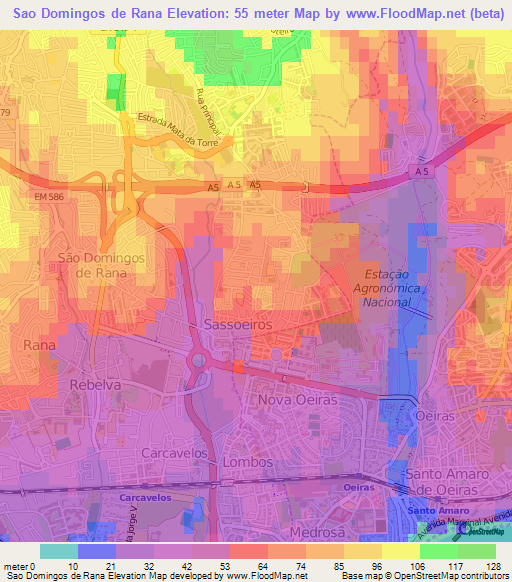 Sao Domingos de Rana,Portugal Elevation Map