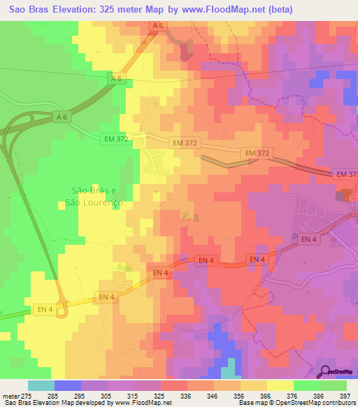 Sao Bras,Portugal Elevation Map