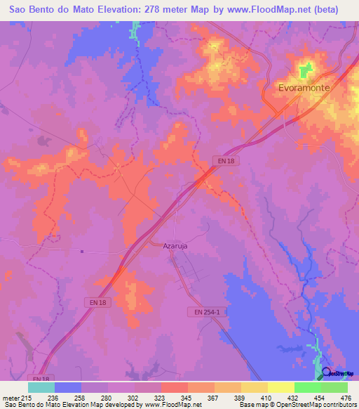 Sao Bento do Mato,Portugal Elevation Map