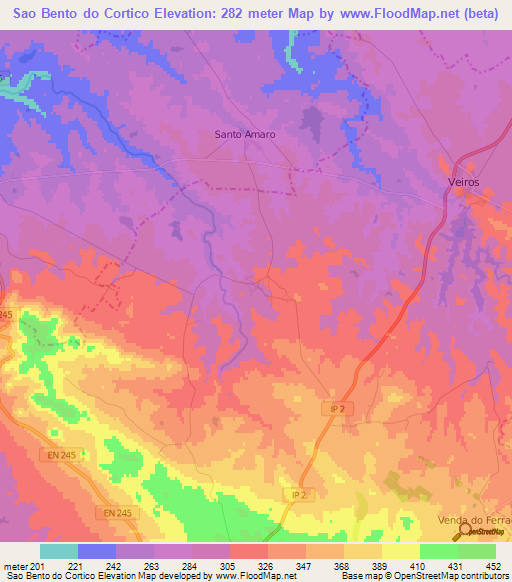 Sao Bento do Cortico,Portugal Elevation Map