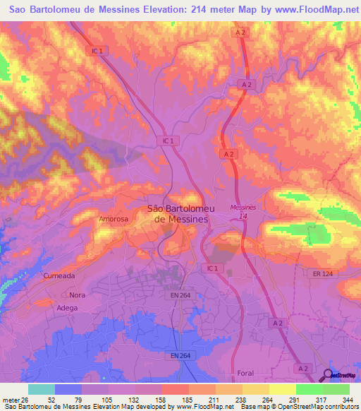 Sao Bartolomeu de Messines,Portugal Elevation Map