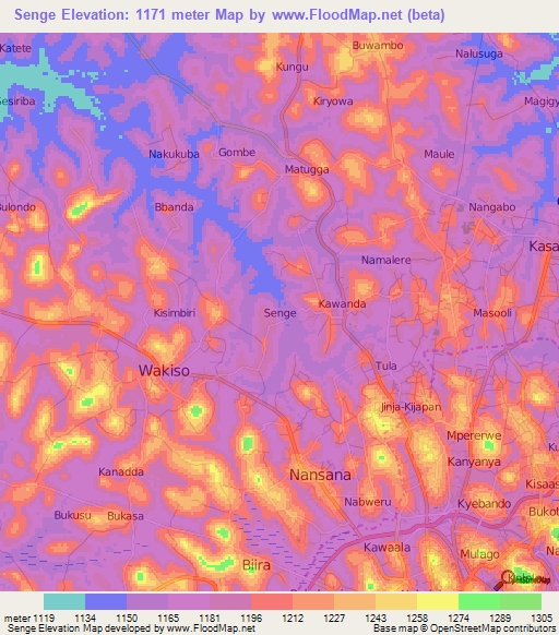 Senge,Uganda Elevation Map