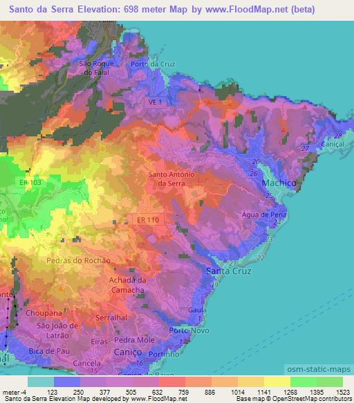 Santo da Serra,Portugal Elevation Map