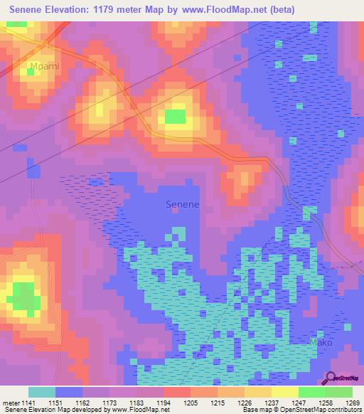 Senene,Uganda Elevation Map