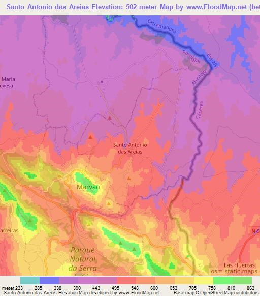 Santo Antonio das Areias,Portugal Elevation Map