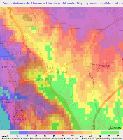 Santo Antonio da Charneca,Portugal Elevation Map