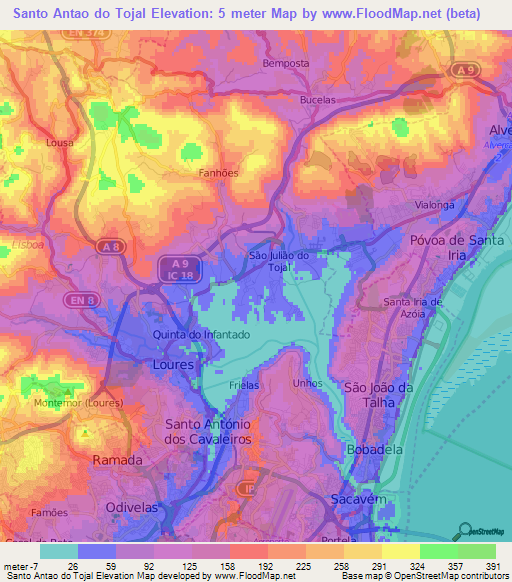 Santo Antao do Tojal,Portugal Elevation Map