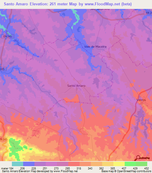 Santo Amaro,Portugal Elevation Map