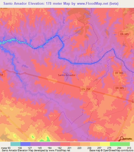 Santo Amador,Portugal Elevation Map