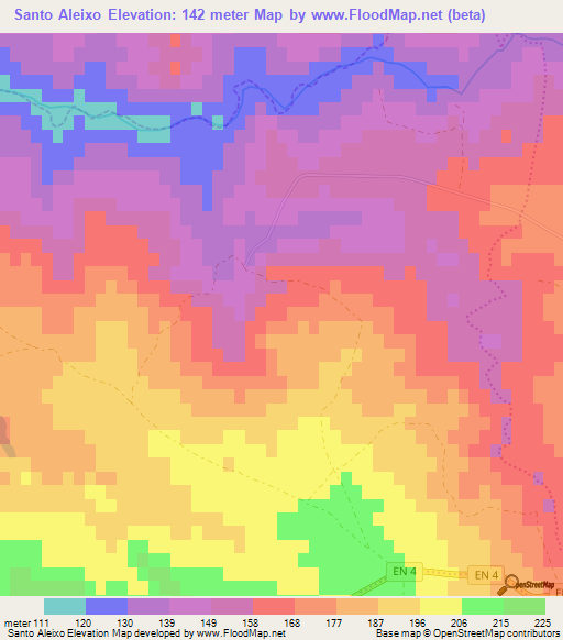 Santo Aleixo,Portugal Elevation Map
