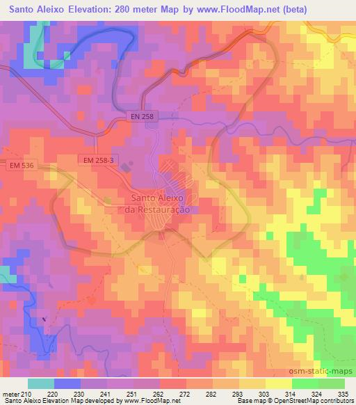 Santo Aleixo,Portugal Elevation Map