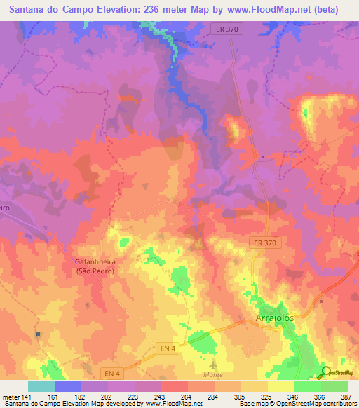 Santana do Campo,Portugal Elevation Map