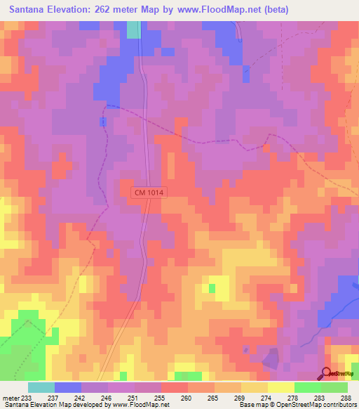 Santana,Portugal Elevation Map