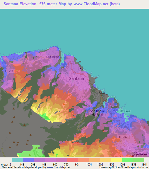 Santana,Portugal Elevation Map