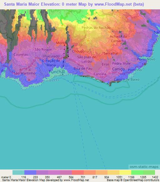 Santa Maria Maior,Portugal Elevation Map