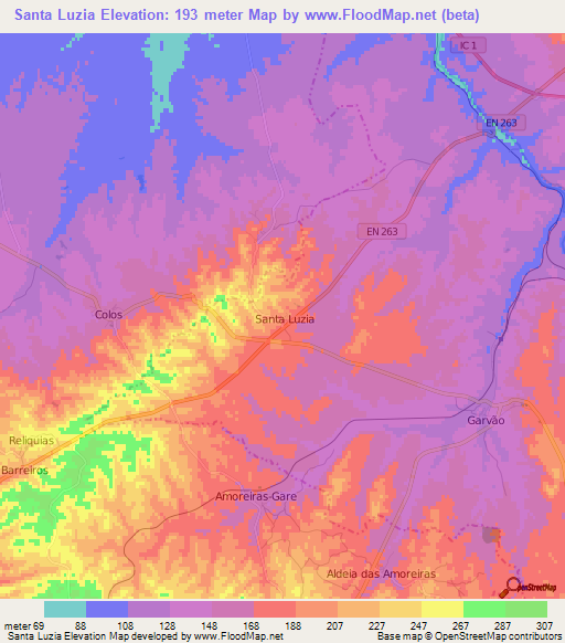 Santa Luzia,Portugal Elevation Map