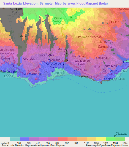 Santa Luzia,Portugal Elevation Map