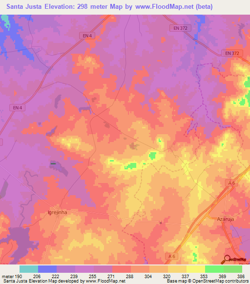 Santa Justa,Portugal Elevation Map