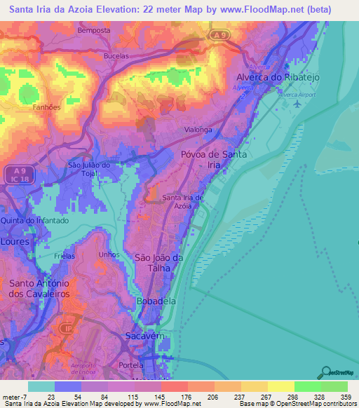 Santa Iria da Azoia,Portugal Elevation Map
