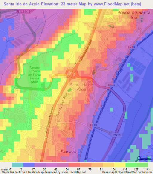 Santa Iria da Azoia,Portugal Elevation Map